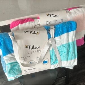 Tillow 5-in-1 Convertible Beach Towel - Aqua & White Stripes (2)